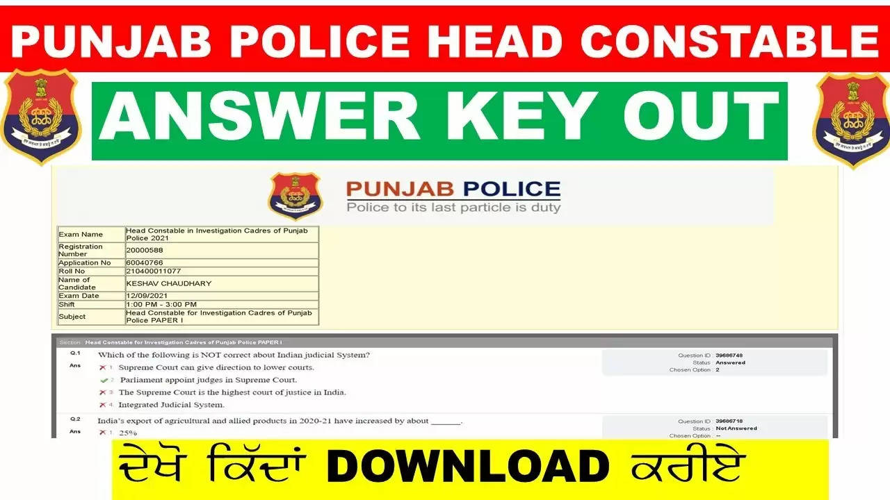 Punjab Police Constable Answer Key is out